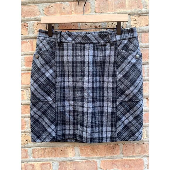 Eddie Bauer Dresses & Skirts - NWT Eddie Bauer Grey Plaid Wool Blend Mini Skirt Lined Womens Size 8 Academia